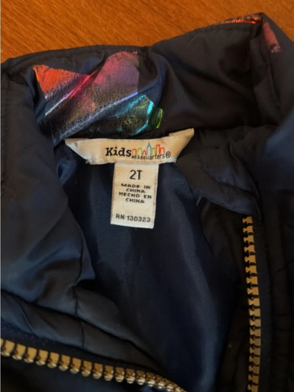 Kids Headquarters Navy Puffer Jacket with Multicolor Star Accents